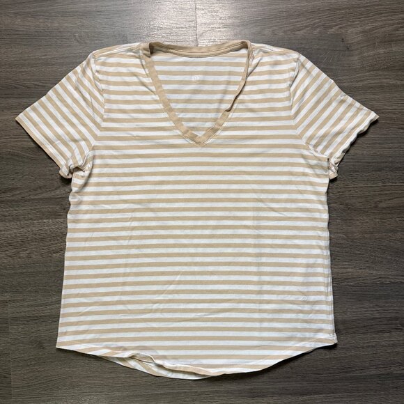 Lululemon Women's Love V-Neck T-Shirt - White/Tan Stripe - Picture 2 of 5